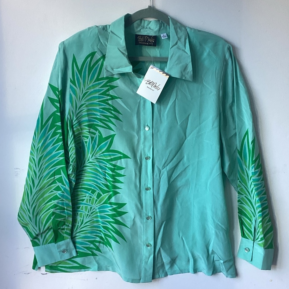 Bob Mackie XL Green Leaf Wearable Art Blouse NWT